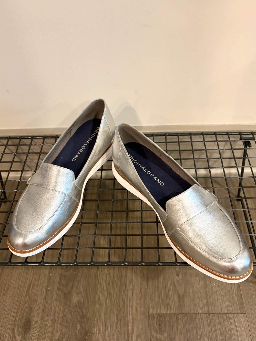 Cole Haan Leather Metallic Silver OriginalGrand Loafers